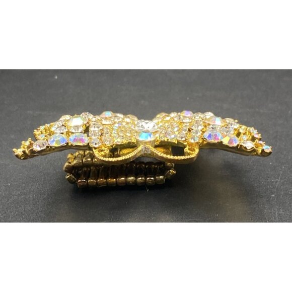 Butterfly Stretch Ring Gold Tone AB Clear Rhinestone Statement 2.5x2" Fairycore - Picture 4 of 10